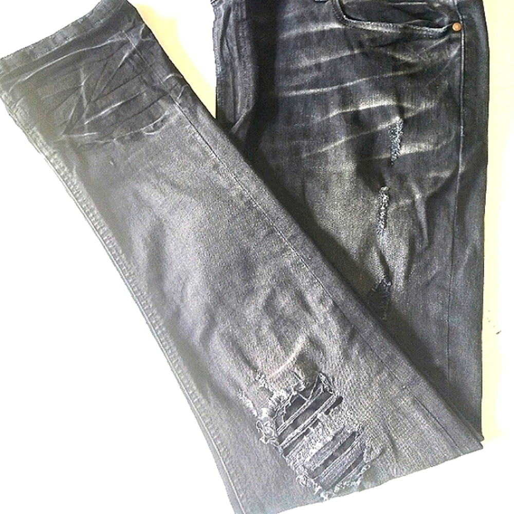 ROCKSTAR Original Distressed Ultra Slim Natural Selection Black Jeans Size 44